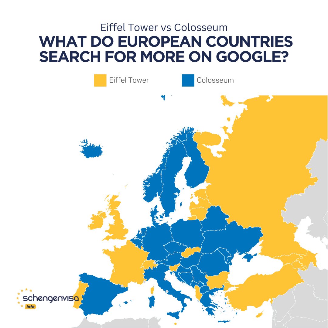 Eiffel Tower vs Colosseum🎖️ 

#map #maps #eu #europeanunion #europe #googletrends #google #eiffel #eiffeltower #colosseum #france #italy #schengenvisainfo