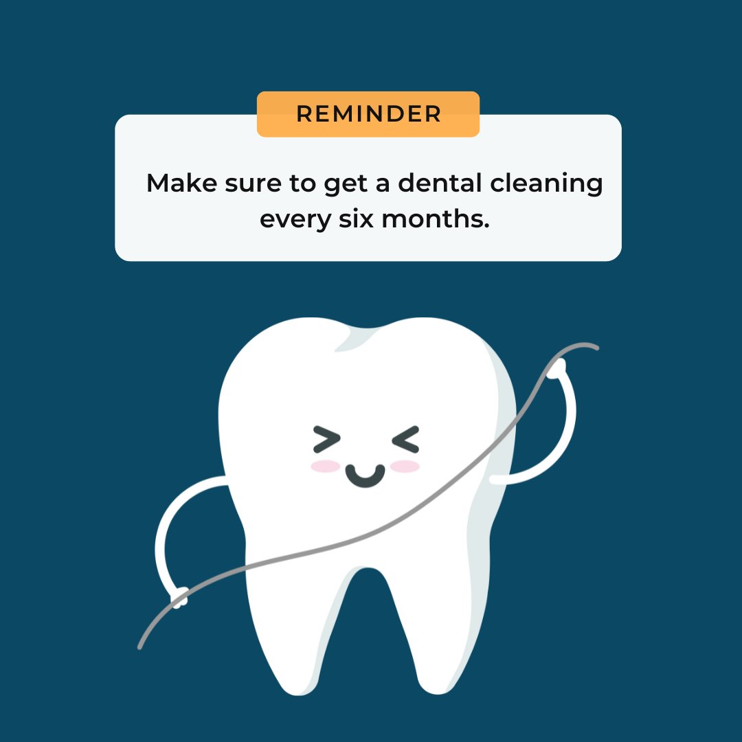 🦷 Friendly reminder: Maintain your oral health with regular dental cleanings every six months! Not only do they keep your smile sparkling, but they also prevent plaque buildup and catch any issues early. Your future self will thank you for the extra care! 😊 #DentalCheckup