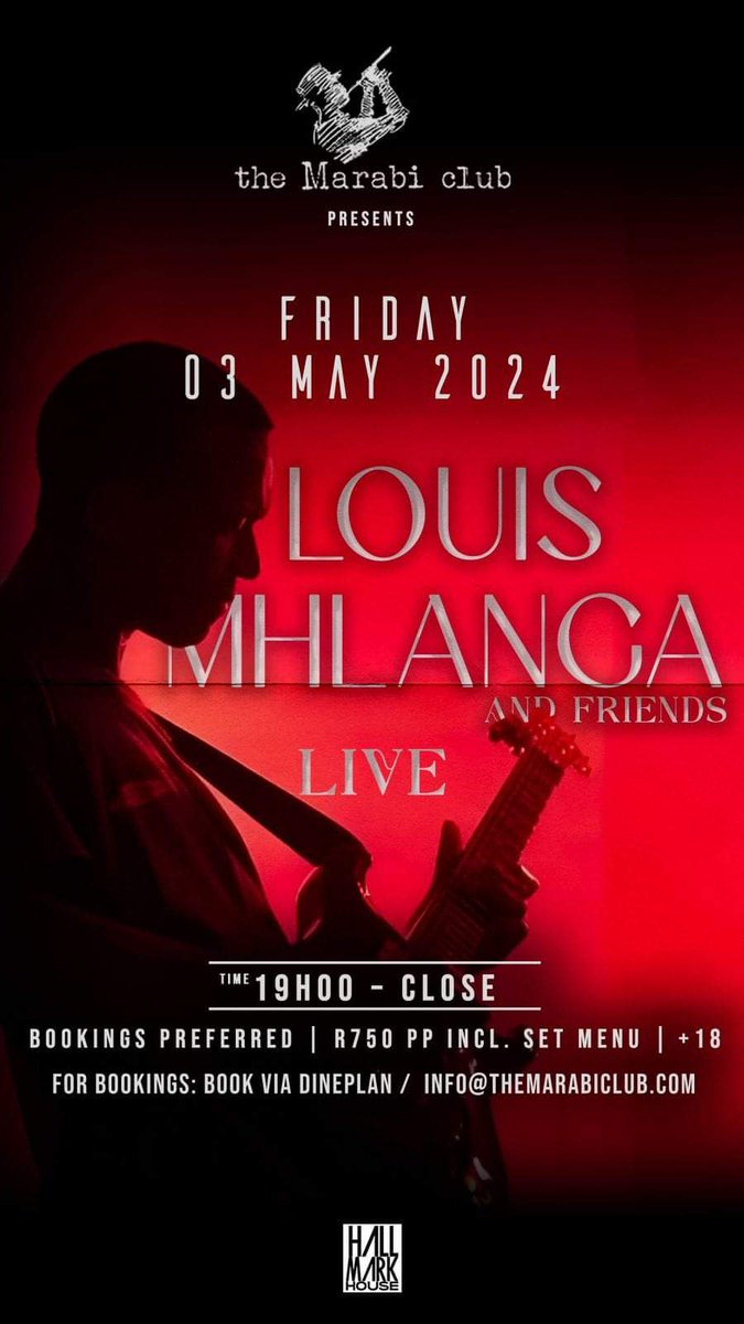 Guitarist Louis Mhlanga will be performing @TheMarabiClub on Friday 03 May.  Booking is essential #jazzitoutsa #jozivibes #Jazz #livejazz #guitarist #blog #blogger #blogging