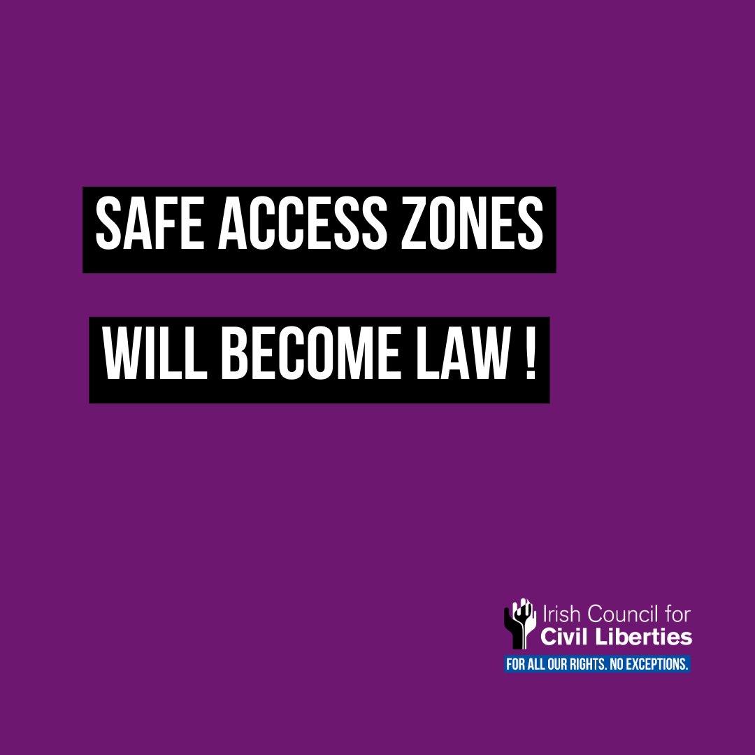 Delighted to see the Safe Access to Termination of Pregnancy Services Bill 2023 (Safe Access Zones) pass through the Seanad! ICCL has been calling for SAZ since 2019. Huge congratulations to @together_safety, who have worked tirelessly make abortion free, safe, legal and local!