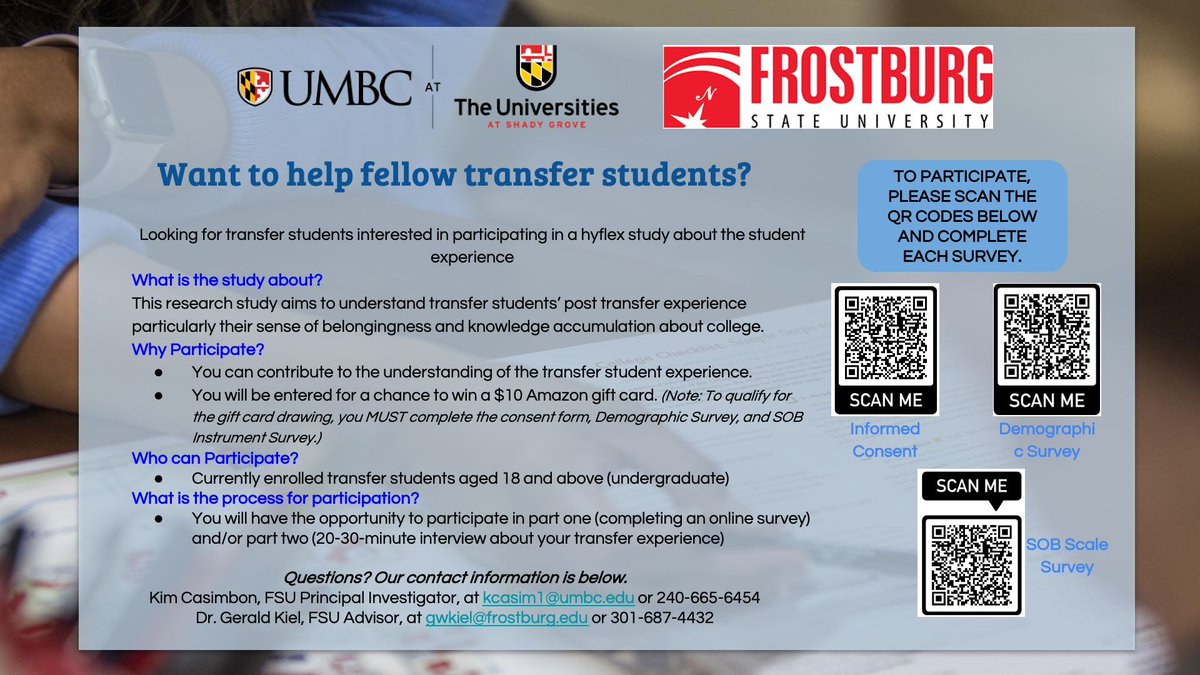 Help fellow transfer students and enter a gift card raffle! Participate in a hyflex research study designed to understand students’ post-transfer experiences at USG!