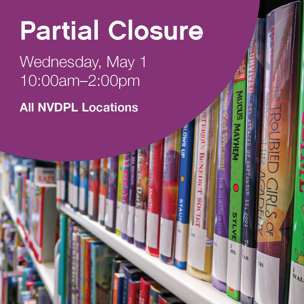 Please note: all NVDPL locations have reduced hours today. The Library will be CLOSED from 10:00am to 2:00pm for an all-staff learning and development workshop. We will be OPEN after 2:00pm! Learn more: ow.ly/FMNt50RlxNH