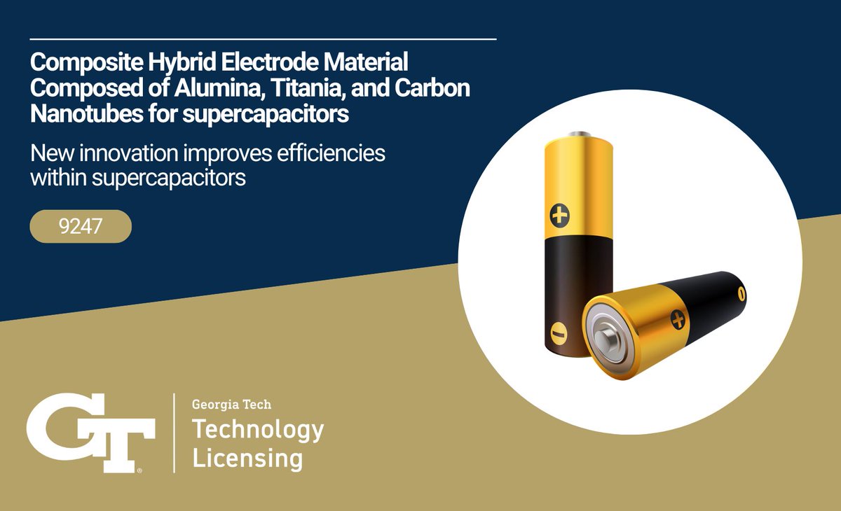 #FeaturedTechnology: The innovation of materials allows energy storage systems to have increased energy density, power density, & cycle life. Developed by Julia Allen & Jud Ready at the Electro-Optical Systems Lab.

ow.ly/4AbB50Rnrf2
#advancedmaterials #materialscience