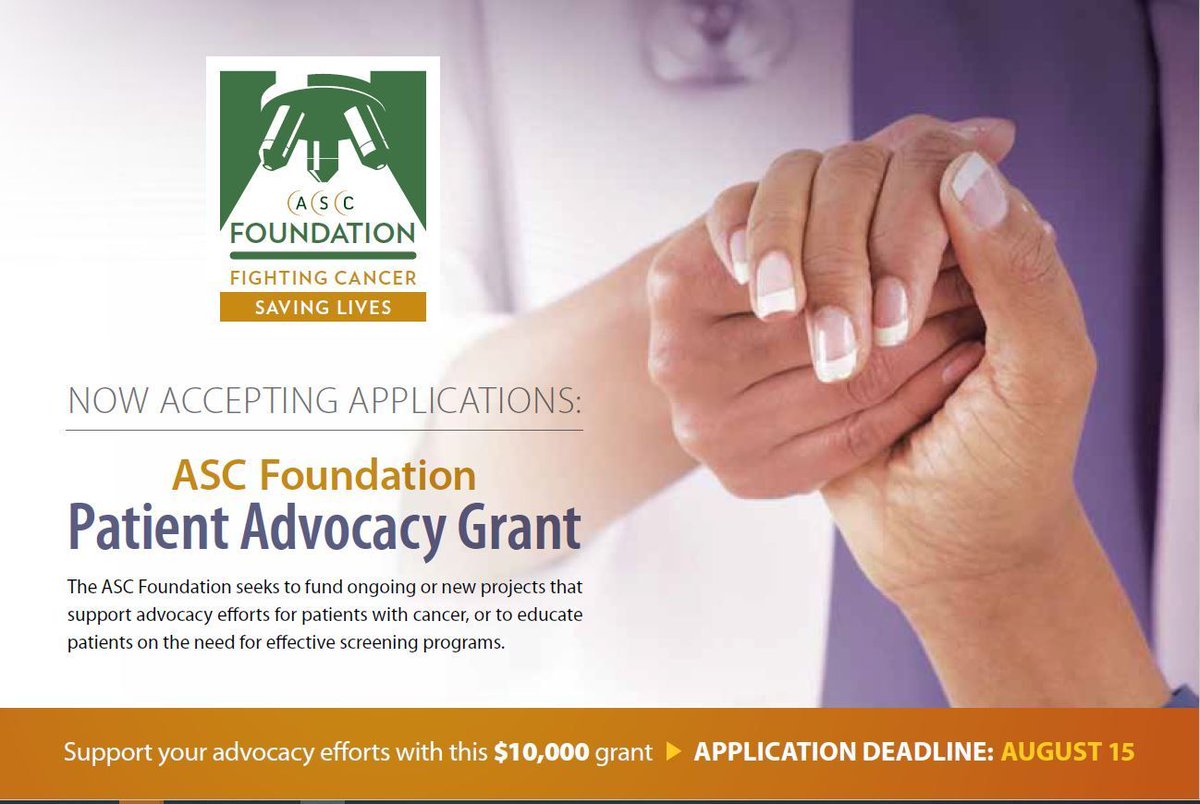The ASC Foundation funds a Patient Advocacy Grant, this $10,000 grant, awarded annually, is for ongoing or new advocacy projects for patients with gynecologic and other cancers, or to educate patients on the need for effective screening programs. buff.ly/485nICb #cytopath