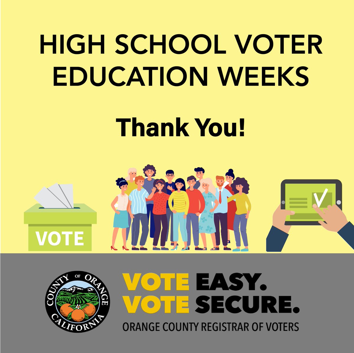 Thank you to all the schools that participated in April High School Voter Education Weeks! Through this important partnership, we helped promote civic education and voter engagement among students! Visit ocvote.gov/community to view our upcoming calendar of events! #OCvote