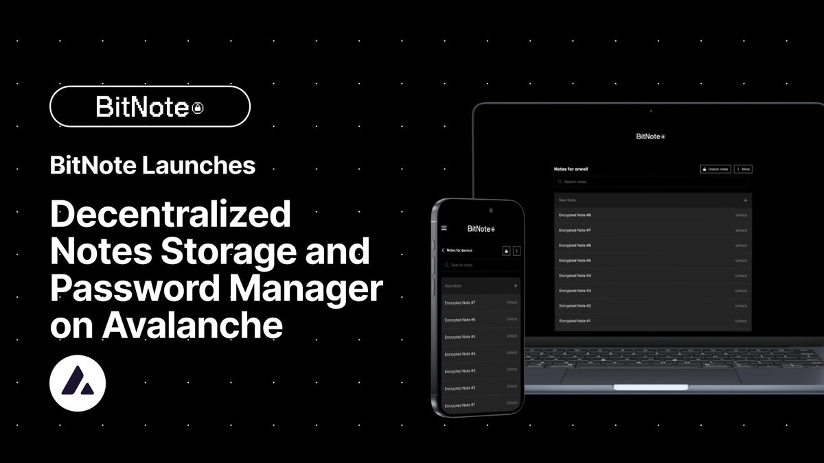 BitNote brings decentralized encrypted data management to Avalanche 🔏 @BitNote_xyz works to solve a core problem people face in their everyday lives: Where do I store my sensitive information? The dApp allows users to securely store and share confidential information on-chain…