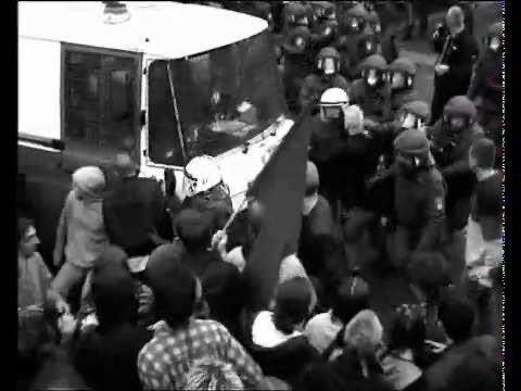 25YearsAgoLive's tweet image. Musical group Atari Teenage Riot starts an actual riot in Berlin with their anti-government lyrics.