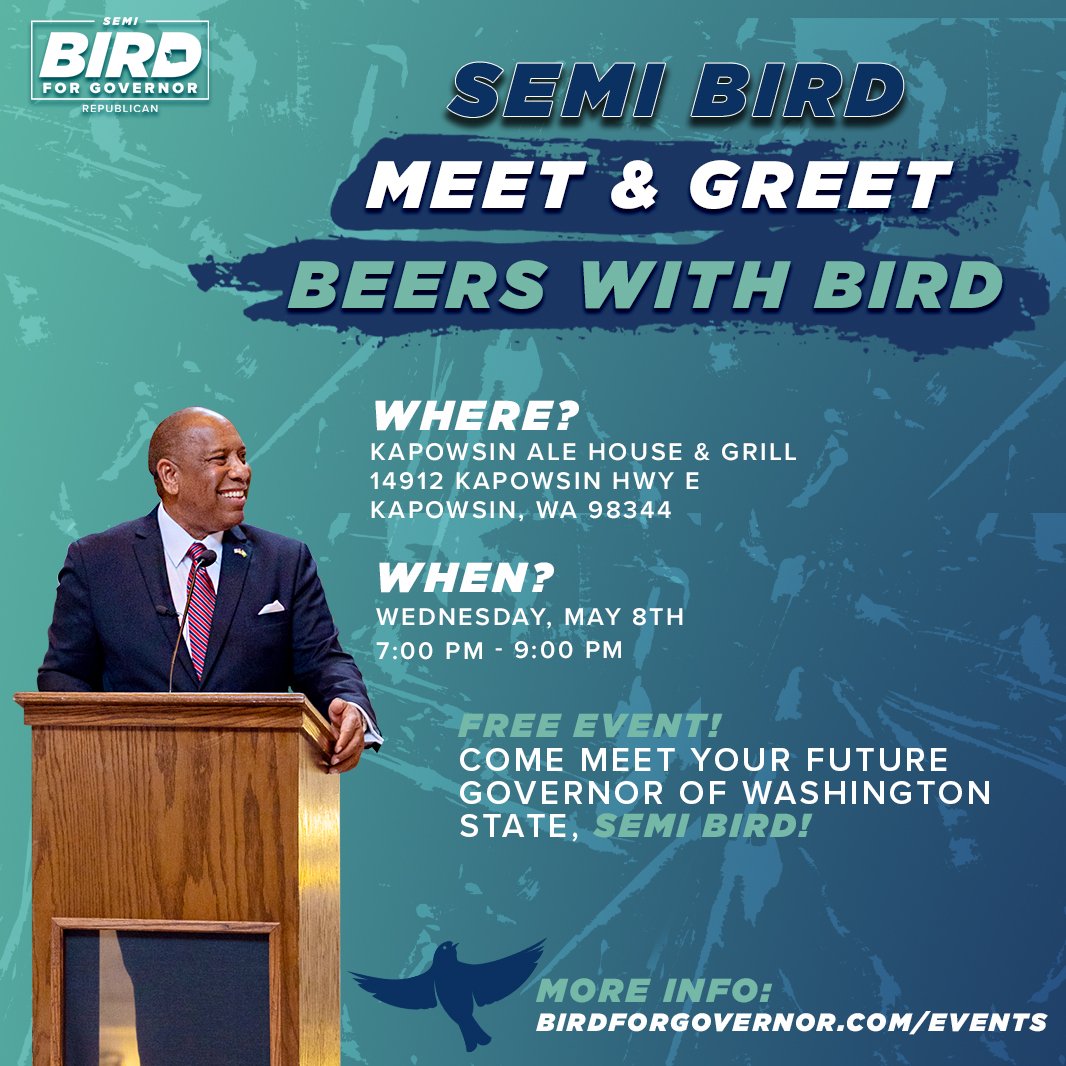 Kapowsin, it's time to raise a glass with Semi Bird! 📷 Join us for 'Beers with Bird' - a casual meet and greet where you can chat, unwind, and get to know your potential next Governor in a friendly atmosphere. 📅: Wednesday, May 8th ⏰: 7:00 PM - 9:00 PM 📌: Kapowsin Ale House…