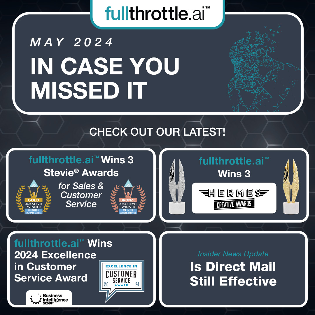 📣 ICYMI: TONS of awards for fullthrottle.ai™️, new events (including a summer camp!), and a great piece on the effectiveness of direct mail. Read our May newsletter here: bit.ly/May-Newsletter… Subscribe to the newsletter: bit.ly/fullthrottle-n… #fullthrottleAI