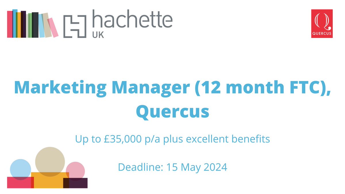 Are you a creative and confident book marketer with experience of delivering impactful campaigns and seamless communication? @QuercusBooks are seeking a capable and energised Marketing Manager (FTC) to join their team at a busy and exciting time. Apply: rb.gy/ogtjw8