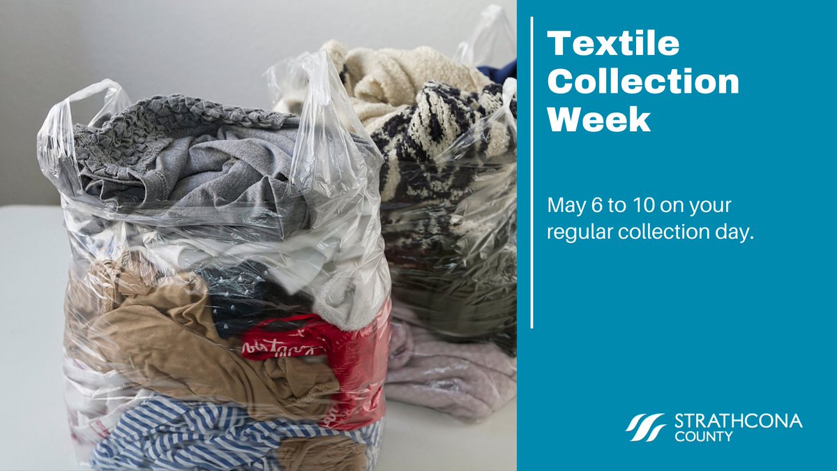 Don't forget! May 6 to 10, set out unwanted, reusable textiles in a clear bag to be collected and donated to local not-for profit thrift stores Goodwill and the Salvation Army. #shpk #strathco ow.ly/AVy150RsXTE