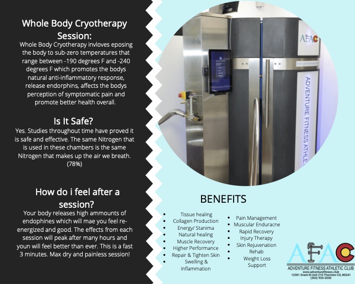 Got questions about Cryotherapy? We've got answers! ❄️ Dive into the chilling world of cold therapy with Adventure Fitness Athletic Club. From benefits to process, we're here to guide you through it all. Ask away and discover the coolest way to elevate your fitness journey! 💪