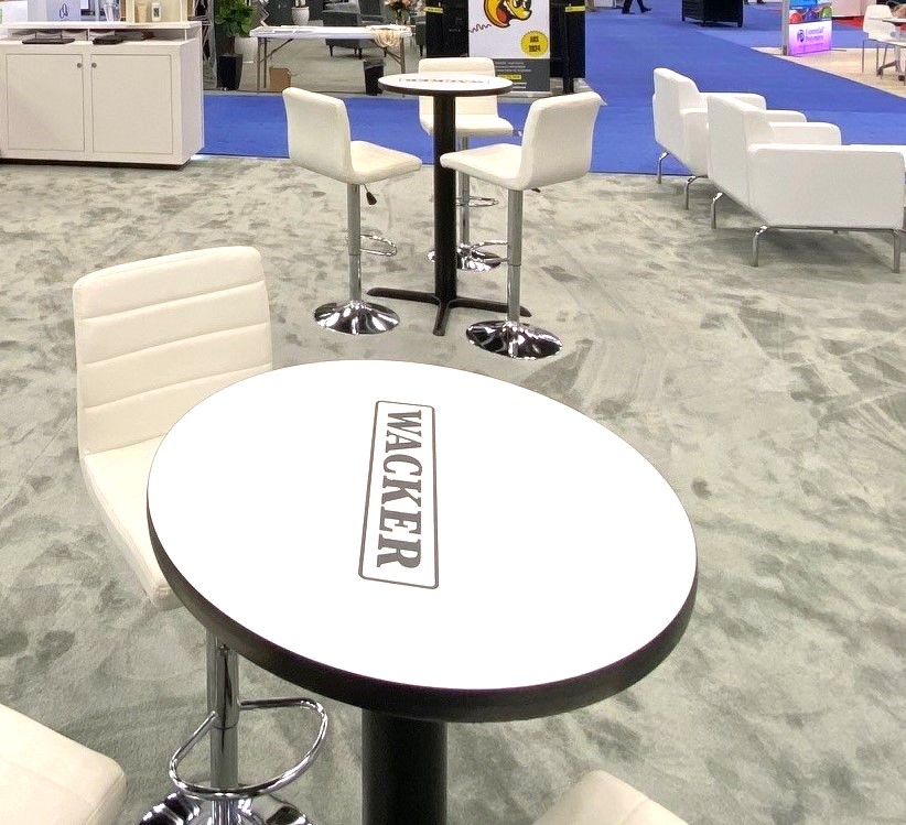 Check out @WackerChemCorp at @AC_Show! This industry-leader is showing off their #sustainable solutions with an open inviting #Exhibit space, backlighting, and branded high-top counters. Thanks for being part of the Lakeshore family! #ExperienceLakeshore #tradeshows #partnership