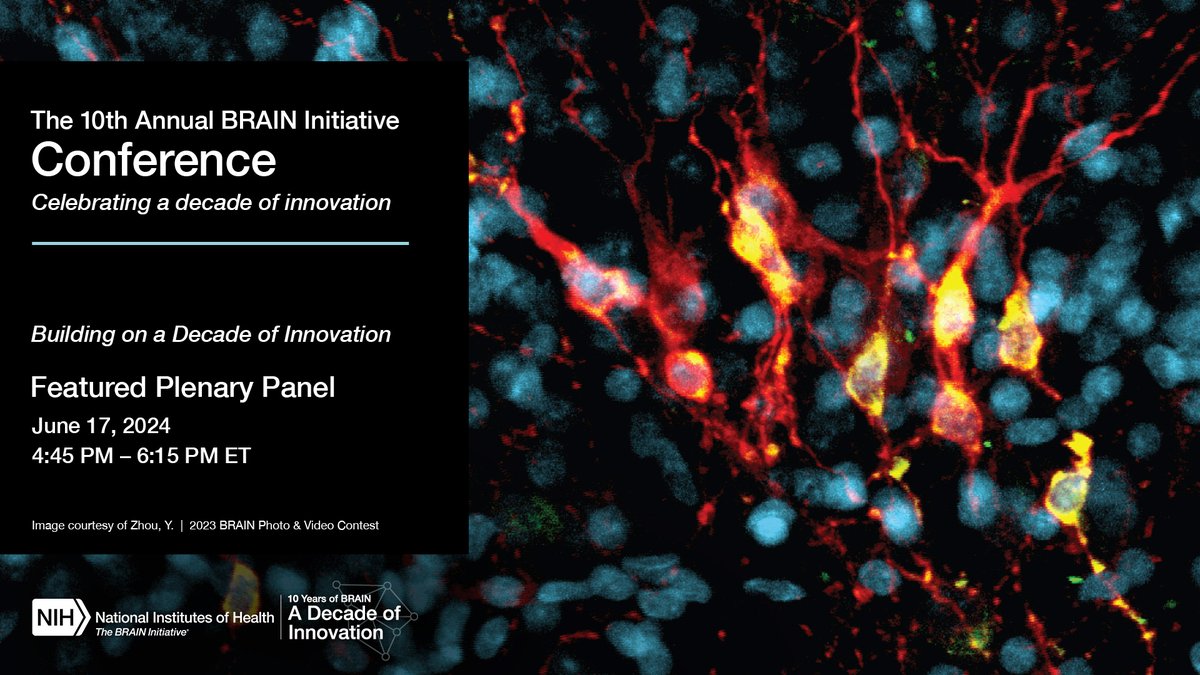 BRAIN-funded neurotechnologies are accelerating the pace of neuroscience research. Register for this year’s #BRAINInitiative Conference and don’t miss the featured plenary panel session 'Building on a Decade of Innovation.” brainmeeting.swoogo.com/2024 #studyBRAIN #BRAINConference