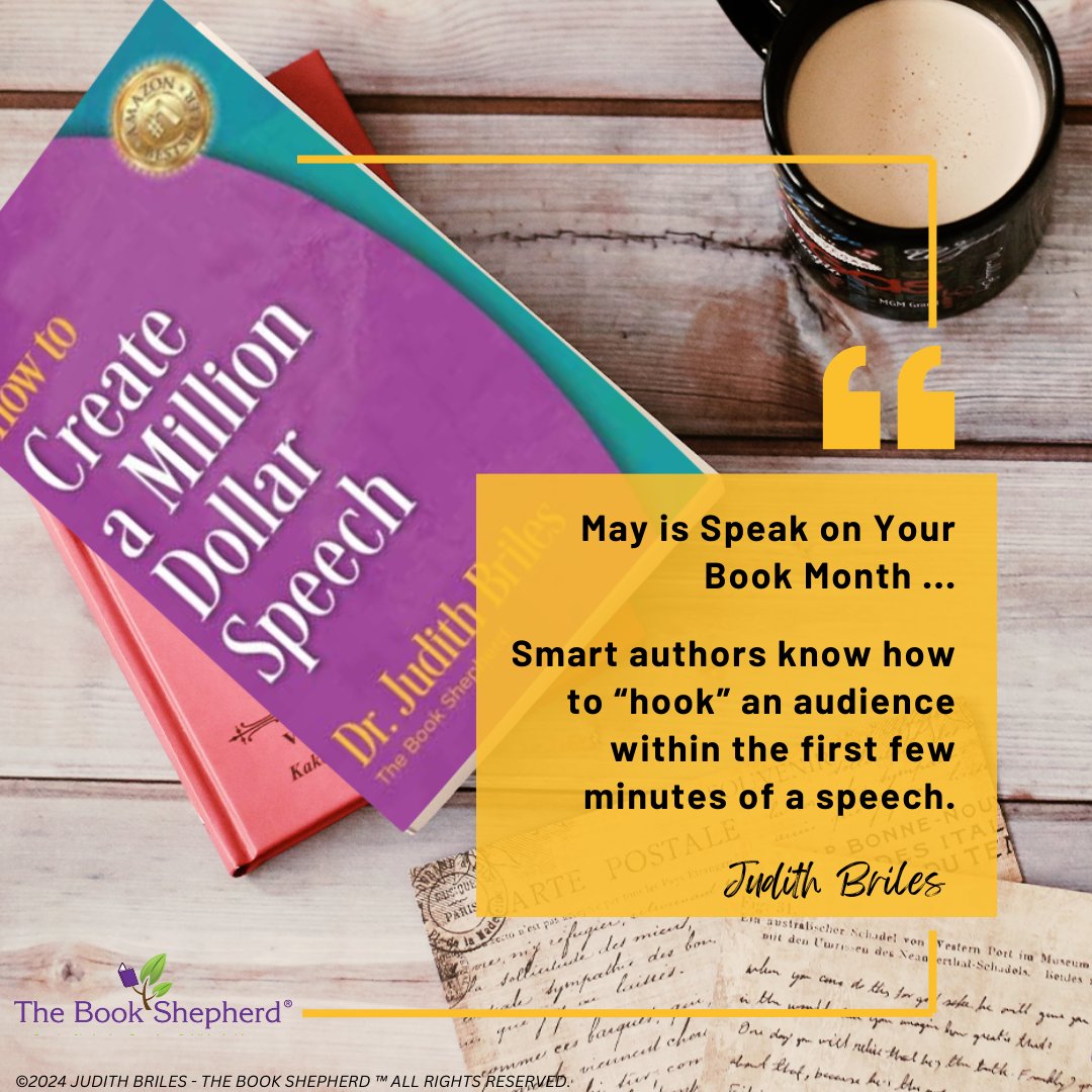 @AvionneCelestin May is Speak on Your Book Month ...  Smart authors know how to “hook” an audience within the first few minutes of a speech.  bit.ly/MillionDollarS…
#JudithBriles #WriterWednesday #Authors #PublicSpeaking #SpeakOnYourBookMonth #BookMarketing #BookPromotion #WritersLift