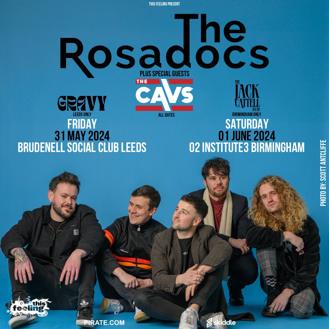 Delighted to announce that we will be joining the great @TherosadocsUK on tour in Leeds and Birmingham, along side Gravy and @jackcattellband Both gigs due to sell out soon so grab your tickets quick! See you there x @This_Feeling @Nath_Brudenell @O2InstituteBham