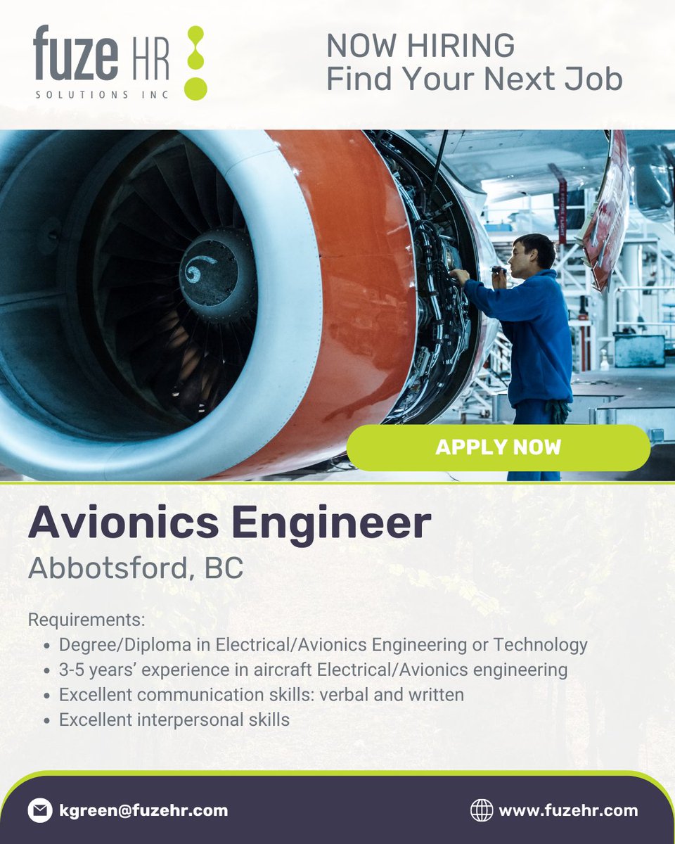 We are seeking an Avionics Engineer in Abbotsford, BC.
Find out more here: ow.ly/e0g450RtFXV 

#avionics #aerospace #avionicsengineer #engineering #engineer #aerospaceengineer  #abbotsford #bc #britishcolumbia #engineeringjobs #jobs #career #recruitment #staffing #agency