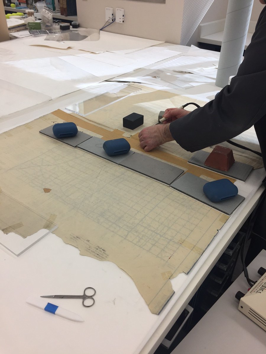 Conservation staff removed this tape using a warm air tool to soften the adhesive. The tool allows the warm air to be precisely targeted at the tape. The tears in the document under the tape will be carefully realigned and mended.

#TapeIsEvil #PreservationMonth
