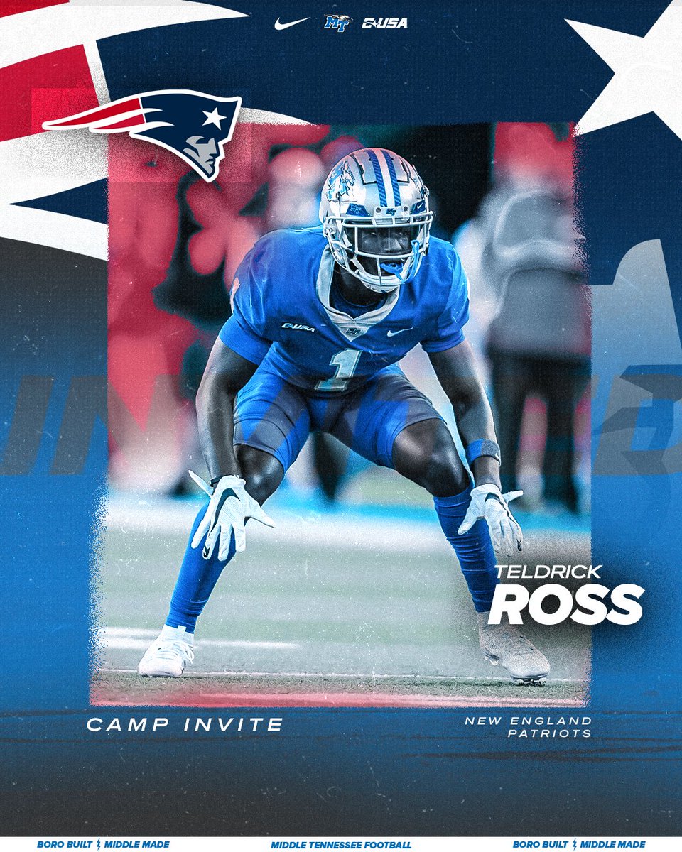 Teldrick Ross (@__skate____) is taking that work to the next level with a camp invite to the @Patriots 👏

#BoroBuiltMiddleMade | #ProBlueRaiders