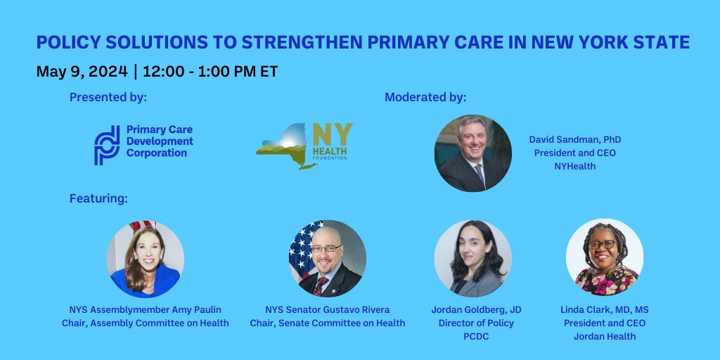 Hosted by @NYHFoundation, join us next week on May 9, as policymakers, providers, and advocates discuss the current state of primary care policy in New York State. Learn more and register: ow.ly/5b3u50RsJta