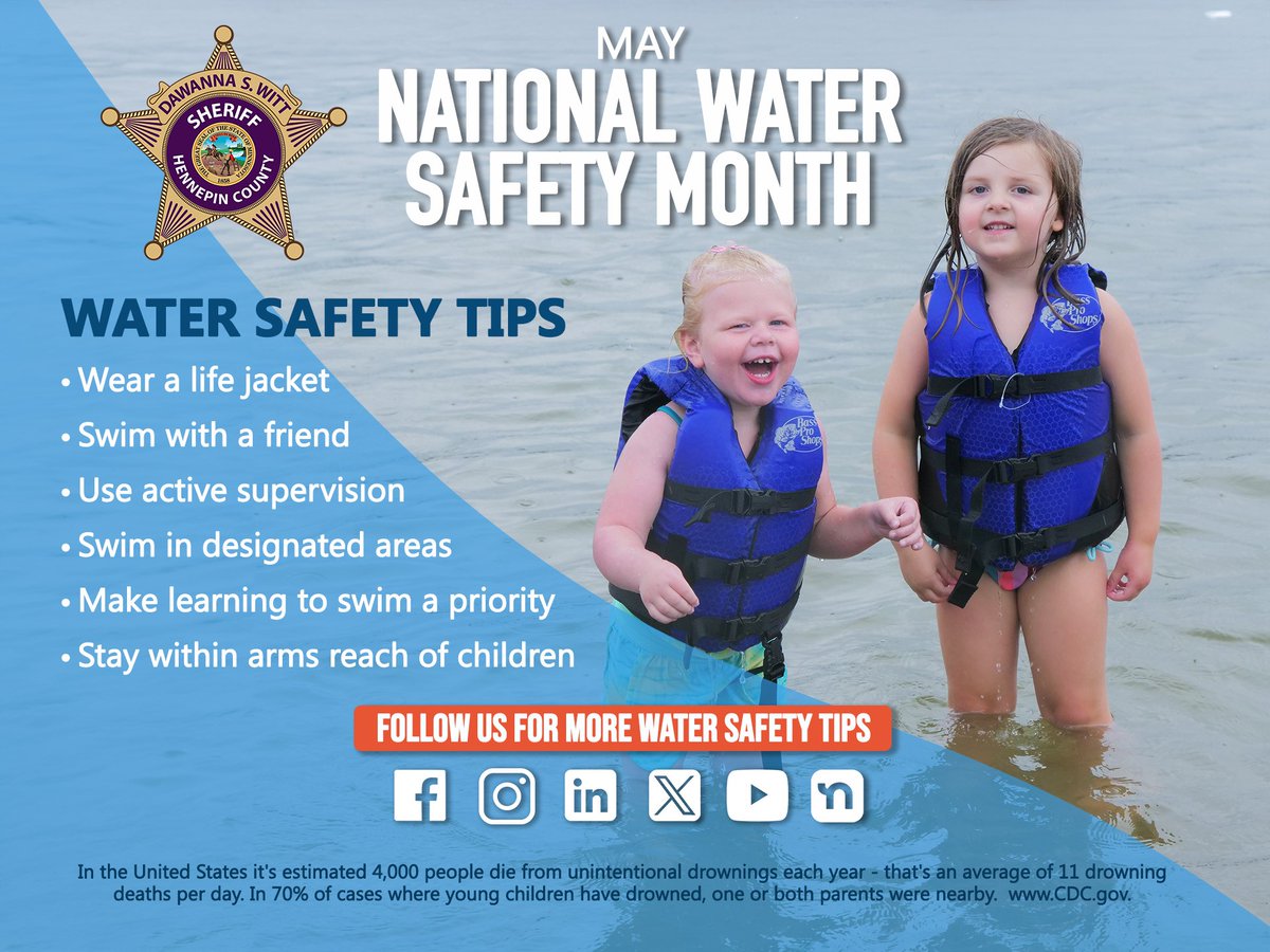 It’s officially National Water Safety Month! Our Water Patrol Unit reminds you to practice water safety by following these tips, including wearing a life jacket, swimming in designated areas, and using active supervision- especially around children. #NationalWaterSafetyMonth