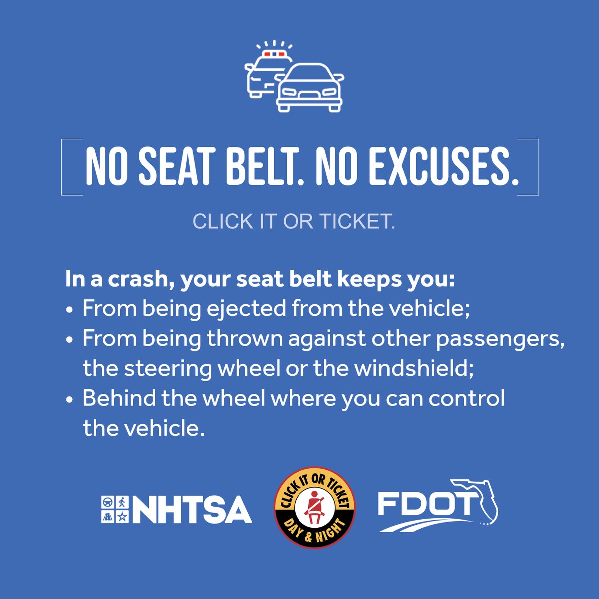 Stay safe, Hillsborough County! Remember, it's the law to buckle up! Whether you're in the driver's seat or riding shotgun, make sure to click it before you kick it into gear.  Let's keep our roads safe for everyone! #FDOT