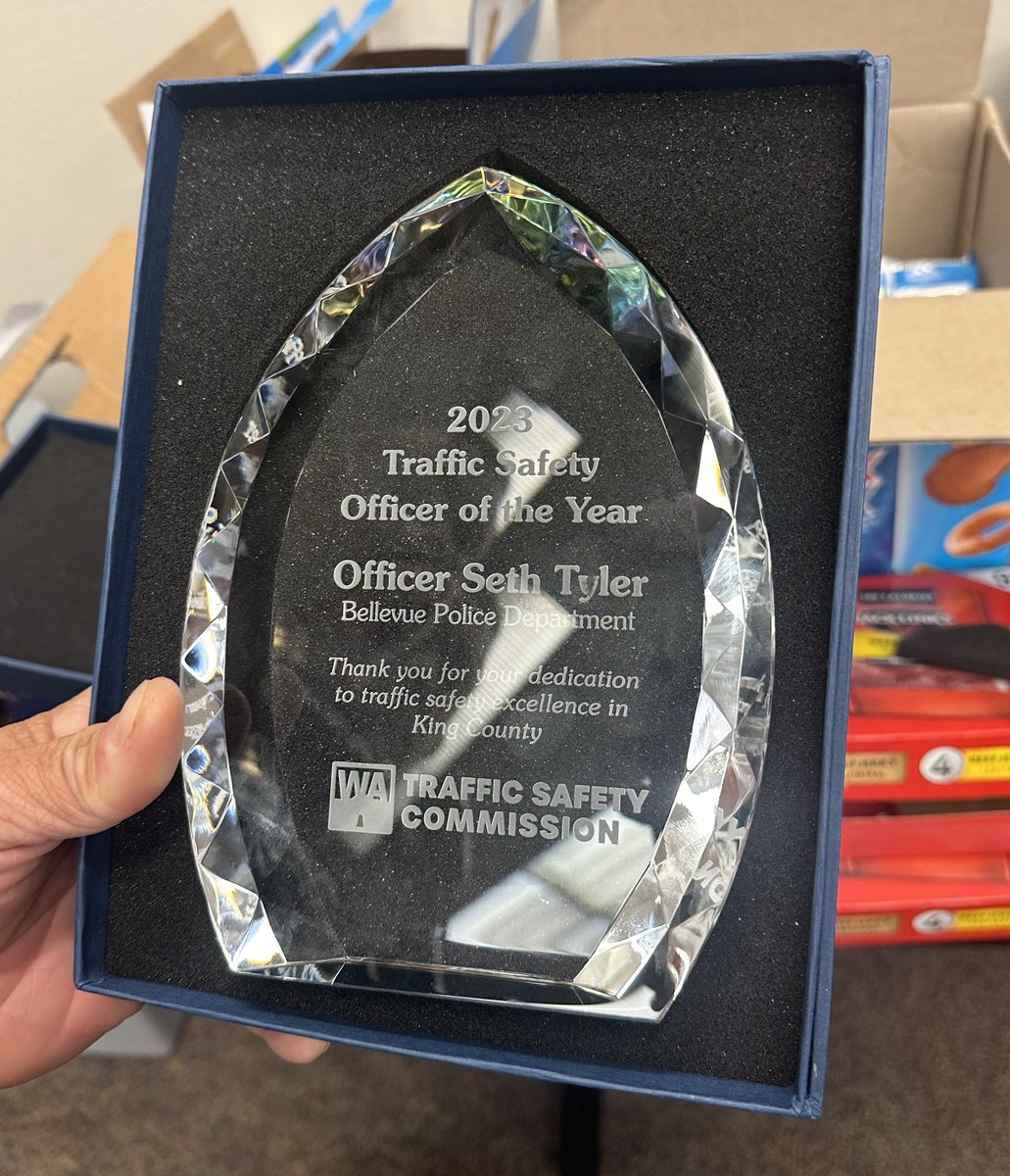 Yesterday, Officer Seth Tyler received the Washington Traffic Safety Commission Outstanding Officer of the Year Award for his dedication to traffic safety through enforcement. 

He received this prestigious award at the semi-annual statewide Target Zero conference in Wenatchee.