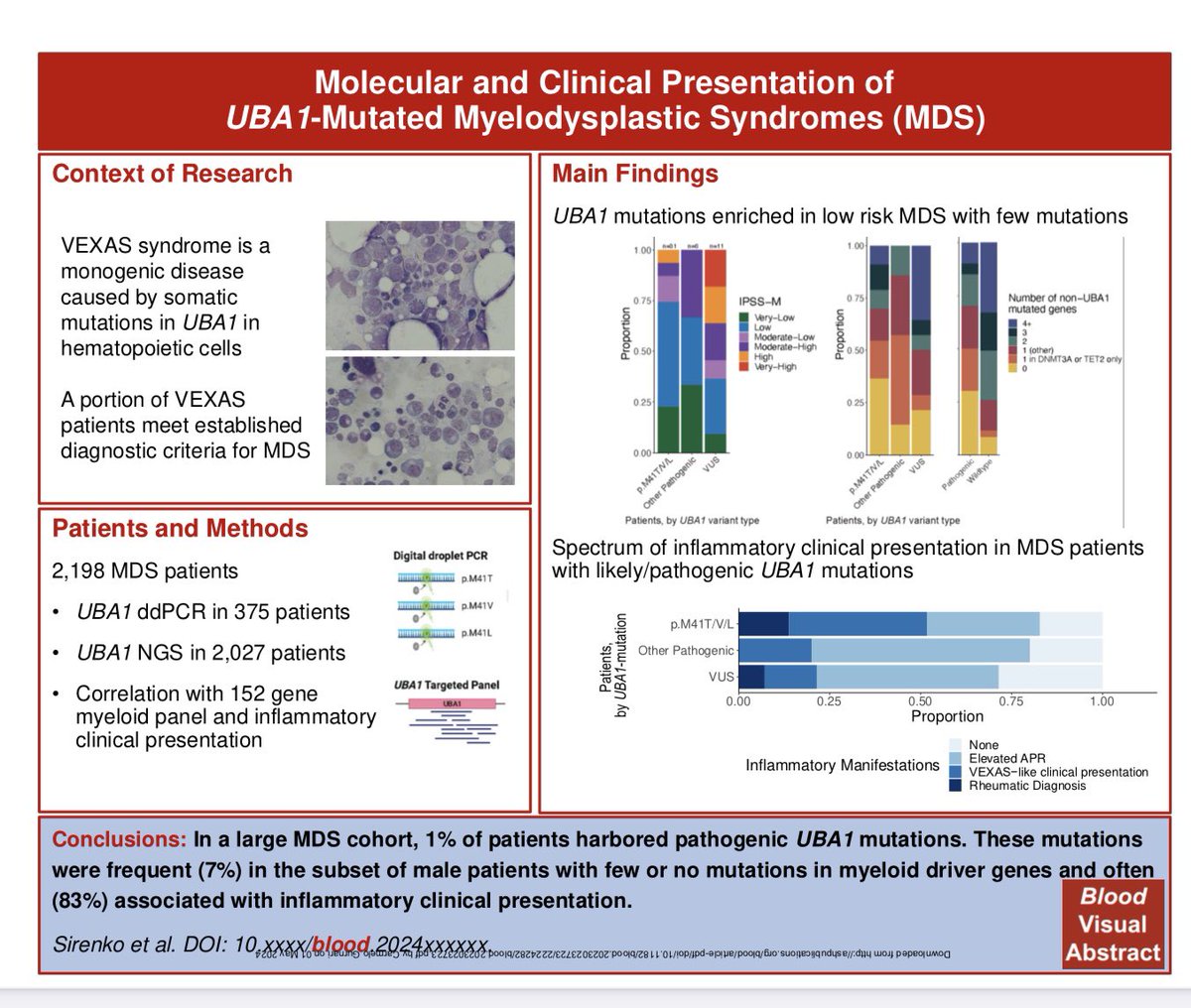 Hot off the press in @BloodJournal Molecular and clinical presentation of UBA1-mutated MDS Kudos to @MariaSirenko @PapaemmanuilLab @Elsa2Bernard and all the team👏👏 ashpublications.org/blood/article-…