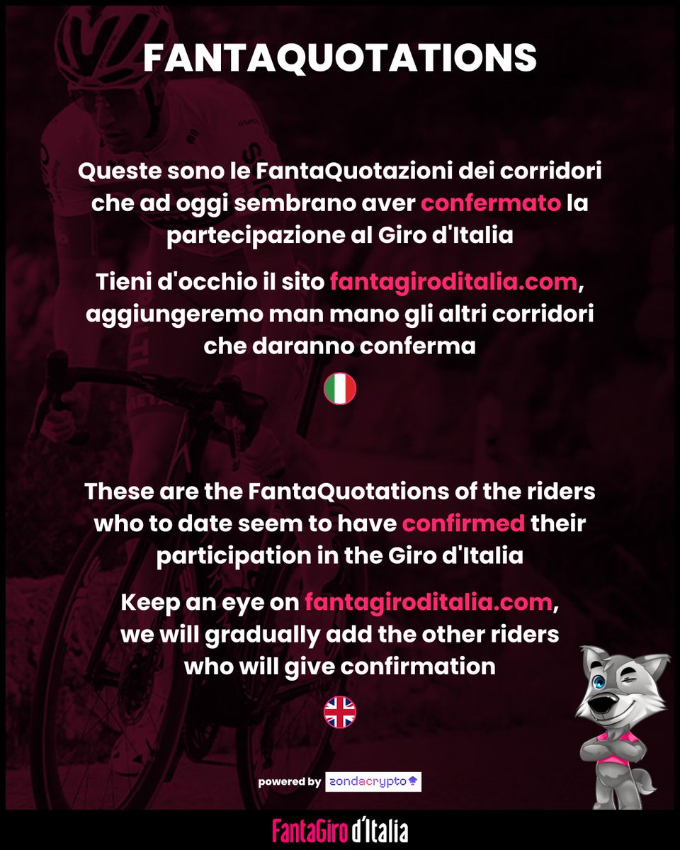 FantaQuotations powered by @zondacrypto: Team Polti - Kometa

⬇️ Check out the riders' FantaQuotations below ⬇️
 
#fantagiroditalia #giroditalia #cycling