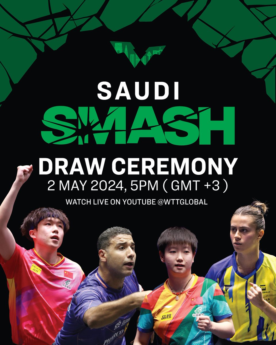 Who will your faves face at the #SaudiSmash? 👀 Find out LIVE tomorrow at 5pm (courtesy of these top stars 🤩) 👉 youtube.com/WTTGlobal