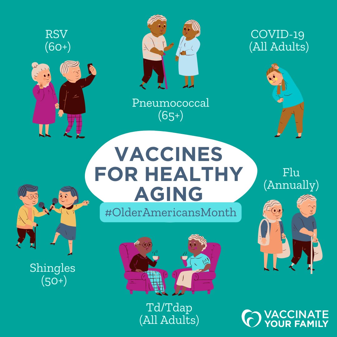 🌼 May is here, and it's time to celebrate #OlderAmericansMonth🌟 As we age, our immune systems may need a little extra support. Vaccines are a powerful tool to strengthen your defenses against infectious diseases, keeping you active and healthy. 👵💪 👴