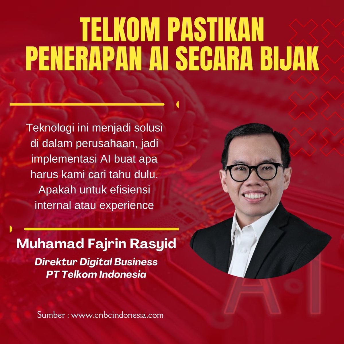 Update BUMN hari ini!
Direktur DB PT Telkom Indonesia Muhammad Fajrin Rasyid ingin menggunakan AI dengan lebih bijak untuk kemajuan Telkom Indonesia.

#BeritaBUMN #Kabarhariini #BUMN #TelkomIndonesia #Telkom #ElevatingYourFuture #KabarBUMN #ErickThohir #AI 
Fyodor INFJ