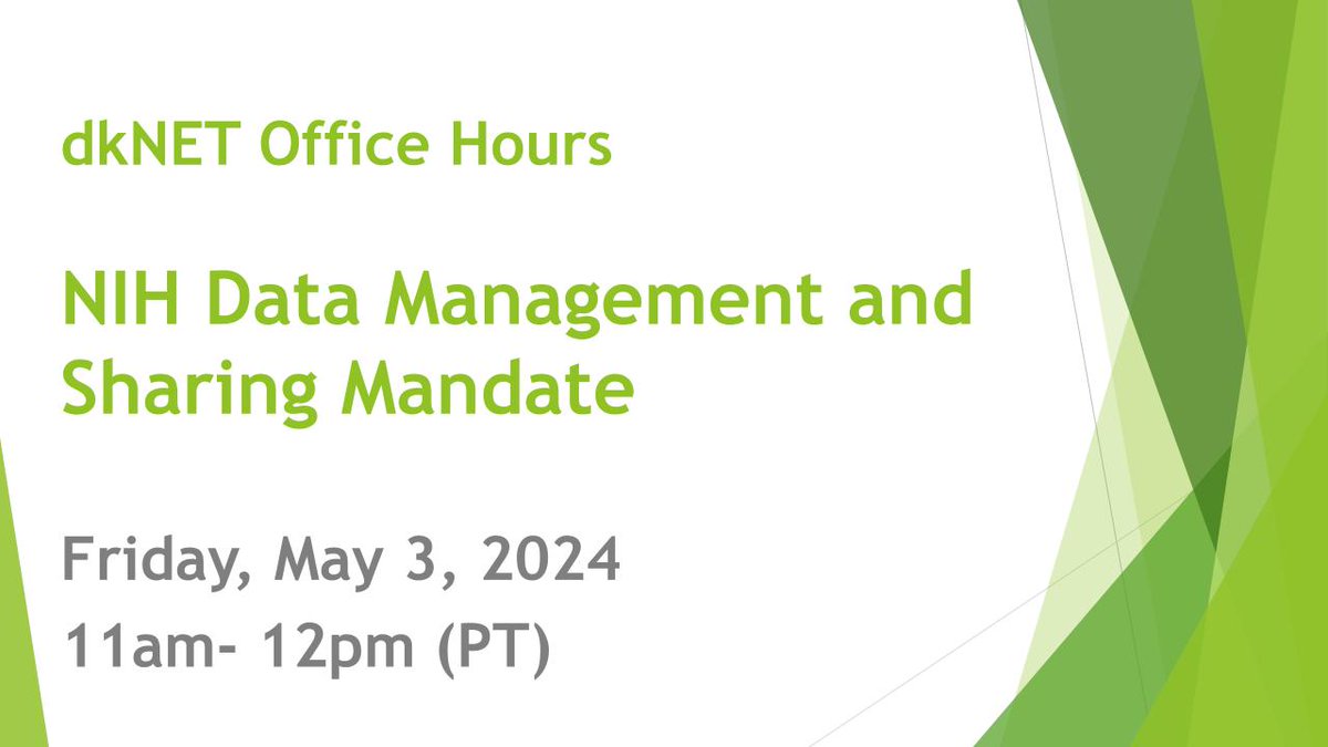 Have you registered for the dkNET Office Hours “NIH Data Management and Sharing Mandate”? 
Check out the #dkNET blog below for info:  
dknet.org/about/blog/2740
#datamanagement #datasharing