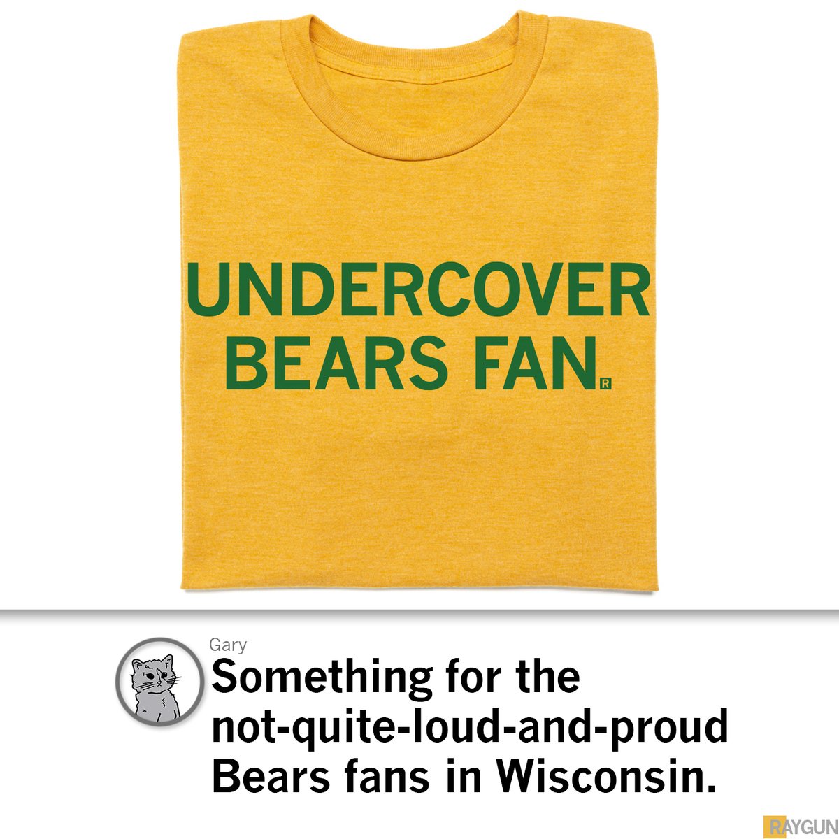 Bears fans are gonna be coming out of the woodwork this year. Here is something for the not-quite-loud-and-proud ones in Wisconsin -- testing the waters. #raygun raygunsite.com/collections/ch…