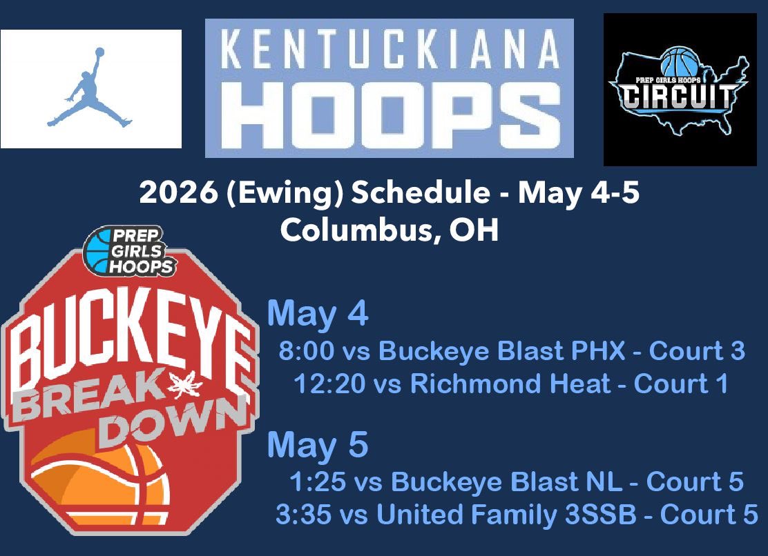Kentuckiana Hoops Girls AAU (@kyin_hoops_gbb) on Twitter photo Our Class of 2026 (Ewing) schedule for this weekendโs <a href="/PGHCircuit/">Prep Girls Hoops Circuit ๐</a> event in Columbus, OH.
<a href="/PrepGirlsHoops/">Prep Girls Hoops ๐</a> <a href="/PGHKentucky/">Prep Girls Hoops Kentucky</a> <a href="/PGHAkeem/">Akeem Webb</a> <a href="/alyxwhite_/">Alyx White</a> <a href="/CoachEmilyPGH/">Emily Somerville</a> <a href="/KYINhoops/">๐๐๐ฃ๐ฉ๐ช๐๐ ๐๐๐ฃ๐ ๐๐ค๐ค๐ฅ๐จ</a> Our Class of 2026 (Ewing) schedule for this weekendโs <a href="/PGHCircuit/">Prep Girls Hoops Circuit ๐</a> event in Columbus, OH.
<a href="/PrepGirlsHoops/">Prep Girls Hoops ๐</a> <a href="/PGHKentucky/">Prep Girls Hoops Kentucky</a> <a href="/PGHAkeem/">Akeem Webb</a> <a href="/alyxwhite_/">Alyx White</a> <a href="/CoachEmilyPGH/">Emily Somerville</a> <a href="/KYINhoops/">๐๐๐ฃ๐ฉ๐ช๐๐ ๐๐๐ฃ๐ ๐๐ค๐ค๐ฅ๐จ</a>