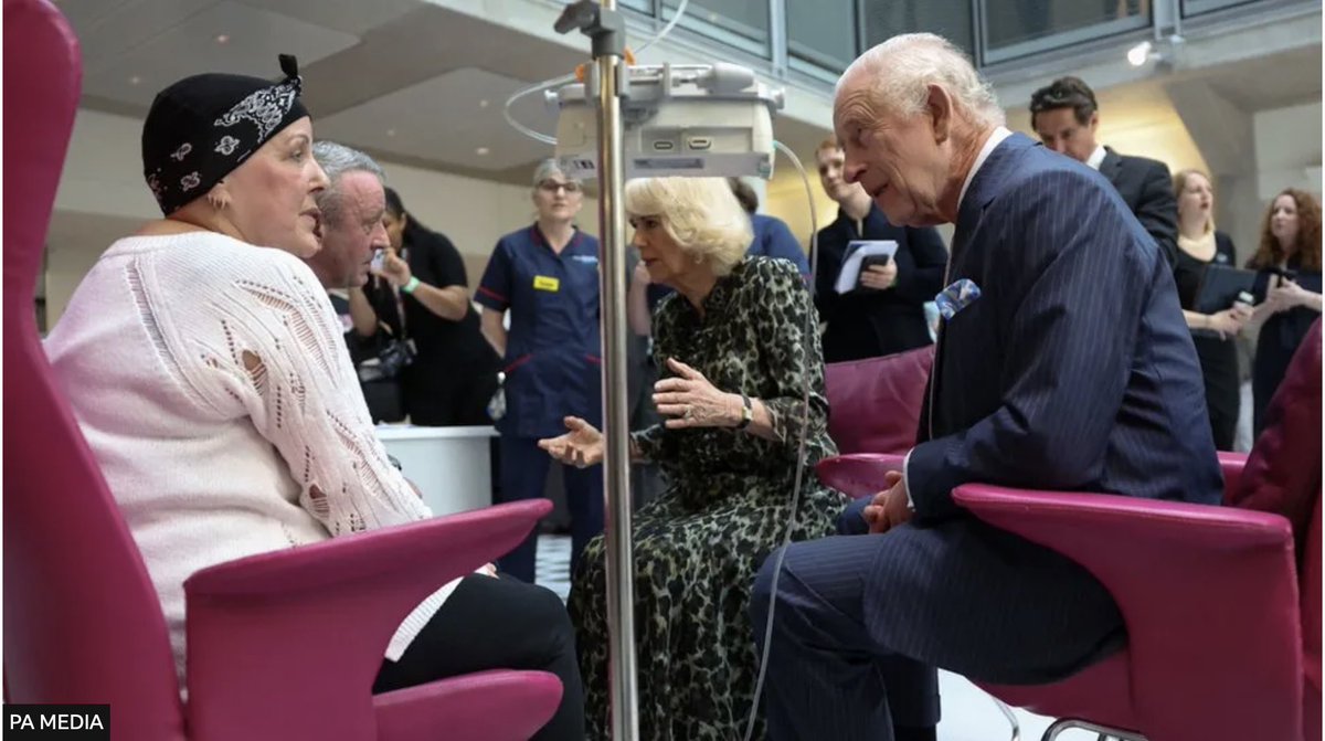 Wonderful to see His Majesty King Charles out about. How poignant that his first engagement is to a #cancer centre meeting patients and staff. My own family are in the midst of cancer treatment so know how patients and their families feel. ⁦@RoyalFamily⁩ ⁦@CR_UK⁩