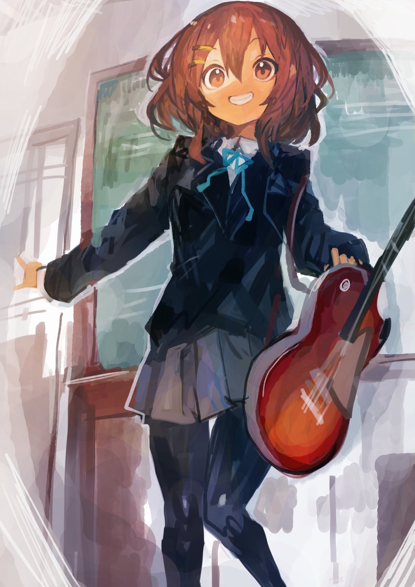 hirasawa yui 1girl solo looking at viewer smile short hair shirt skirt  illustration images