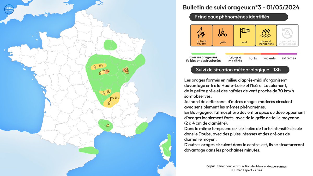 ⚡[SUIVI] -18H

Renforcement des #orages en Bourgogne et dans le Doubs où, localement, on observe de la grêle de taille moyenne ⤵️
#VigilanceOrange