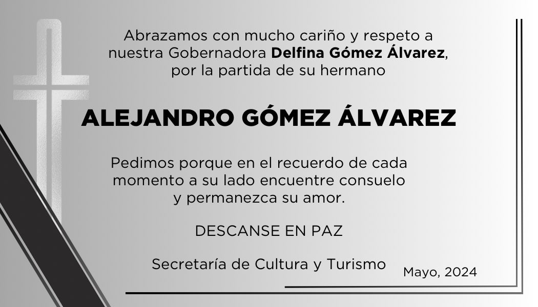 Nuestro más sentido pésame a la Maestra @delfinagomeza por el sensible fallecimiento de su hermano Alejandro Gómez Álvarez. Descanse en paz.