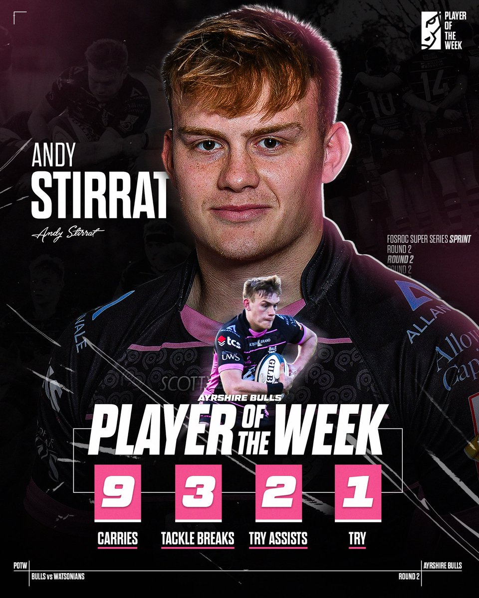 🏅 Andy Stirrat is this week's Player of the Week for his strong performance in Round 2 against Watsonians 🔥 9️⃣ Carries 3️⃣ Tackle Breaks 2️⃣ Try Assists 1️⃣ Try 💪 #backingthebulls | #POTW