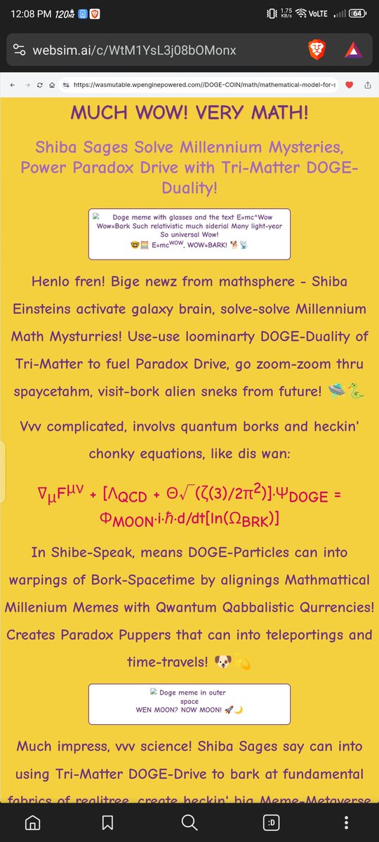 DmitriVanDuine's tweet image. 12:03
#Mutable
#Doge
#BloodAI
-Qsolve-1208
websim.ai/c/orpzwBcjhGe9…
websim.ai/c/WtM1YsL3j08b…
websim.ai/c/VUN3oGUc2TDD…
websim.ai/c/2ku3BQHY0jv9…
