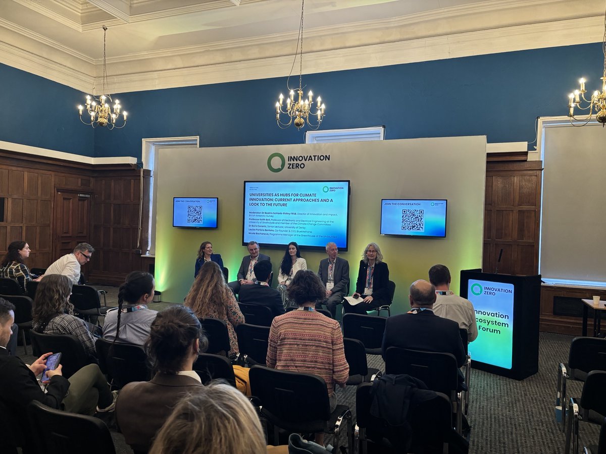 We were delighted to be at #InnovationZero yesterday hosting a panel on universities as hubs for climate innovation!

Huge thank you to our panel chair Dr Beatrix Schlarb-Ridley and speakers: Prof Keith Bell, Dr Boris Ceranic, Nicole Bachanova and Louise Parlons Bentata.