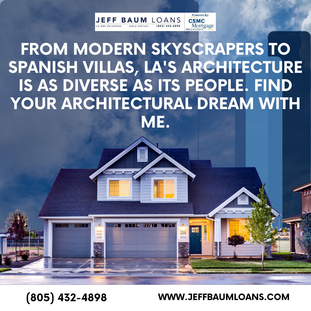 JeffBaum655565's tweet image. LA&apos;s architecture is as unique as you! 🏛️ From skyscrapers to Spanish villas, find your style with Jeff Baum&apos;s help. Stand out in the skyline! 

Discover your dream home—contact us!

#LAArchitecture #ModernHomes #RealEstateLA #HomeStyle #MortgageHelp #UniqueHomes #CityLiving.