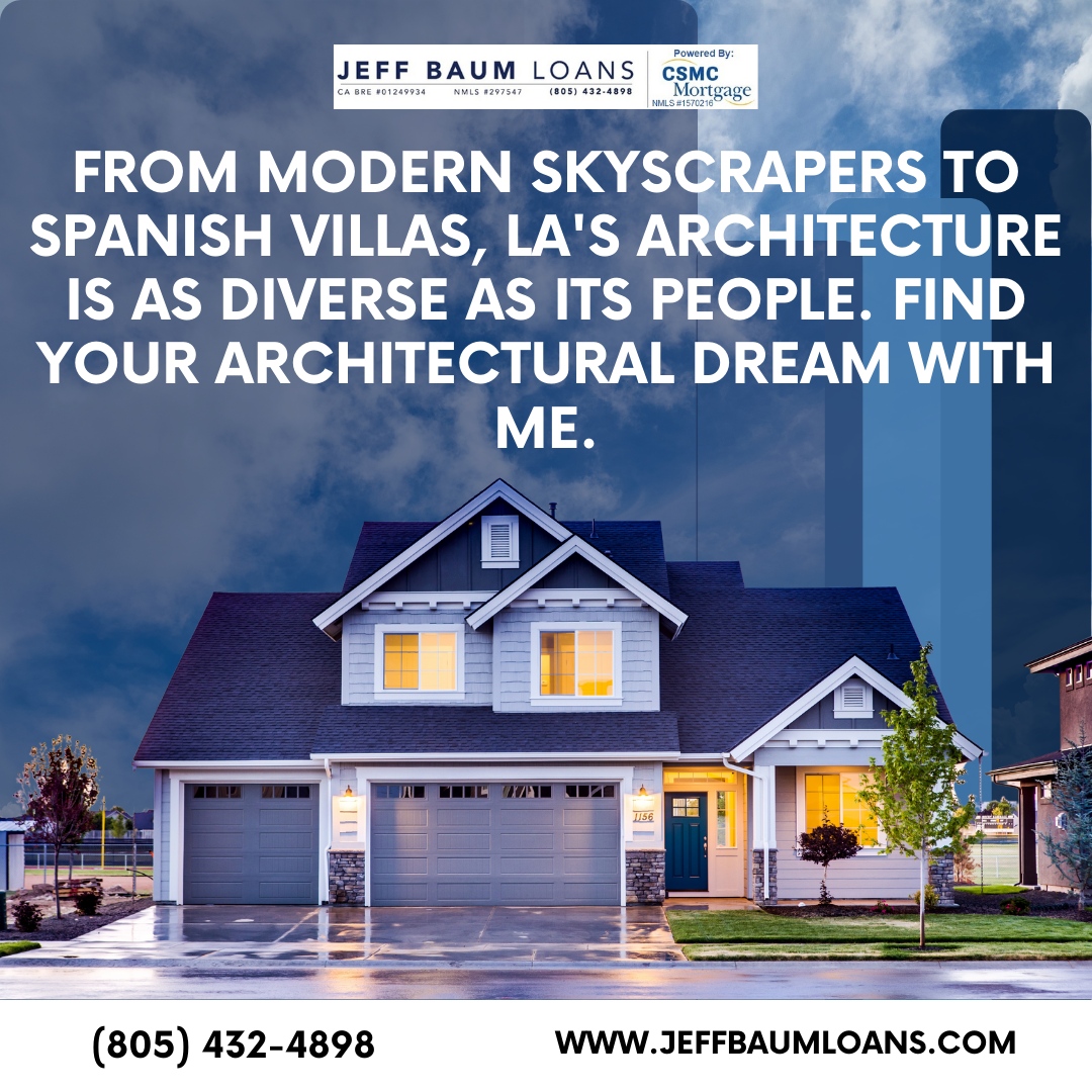 LA's architecture is as unique as you! 🏛️ From skyscrapers to Spanish villas, find your style with Jeff Baum's help. Stand out in the skyline! 

Discover your dream home—contact us!

#LAArchitecture #ModernHomes #RealEstateLA #HomeStyle #MortgageHelp #UniqueHomes #CityLiving.