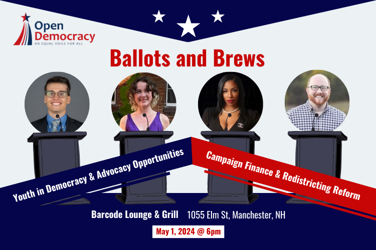 OpenDemocracyNH's tweet photo. Tonight is the night for Ballots and Brews! Be sure to join us at BarCode Lounge and Grill at 6:00pm for this fun intro to NH activism and advocacy.

RSVP at: https://t.co/0NXiNU2IbJ https://t.co/llu8GJuG3w
