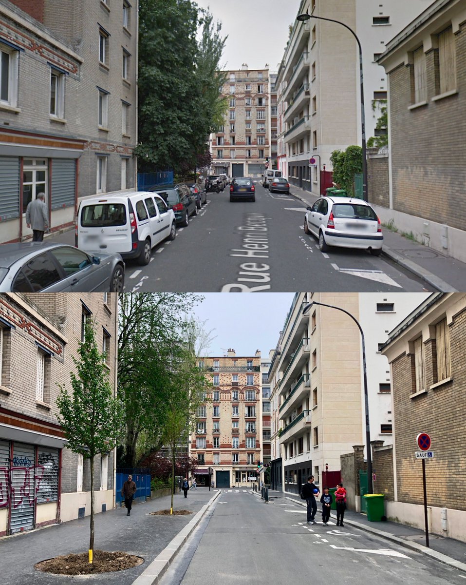 Avant / Après la plantation d'arbres à la place de places de stationnement Rue Henri Becque dans le 13ème arrondissement de Paris