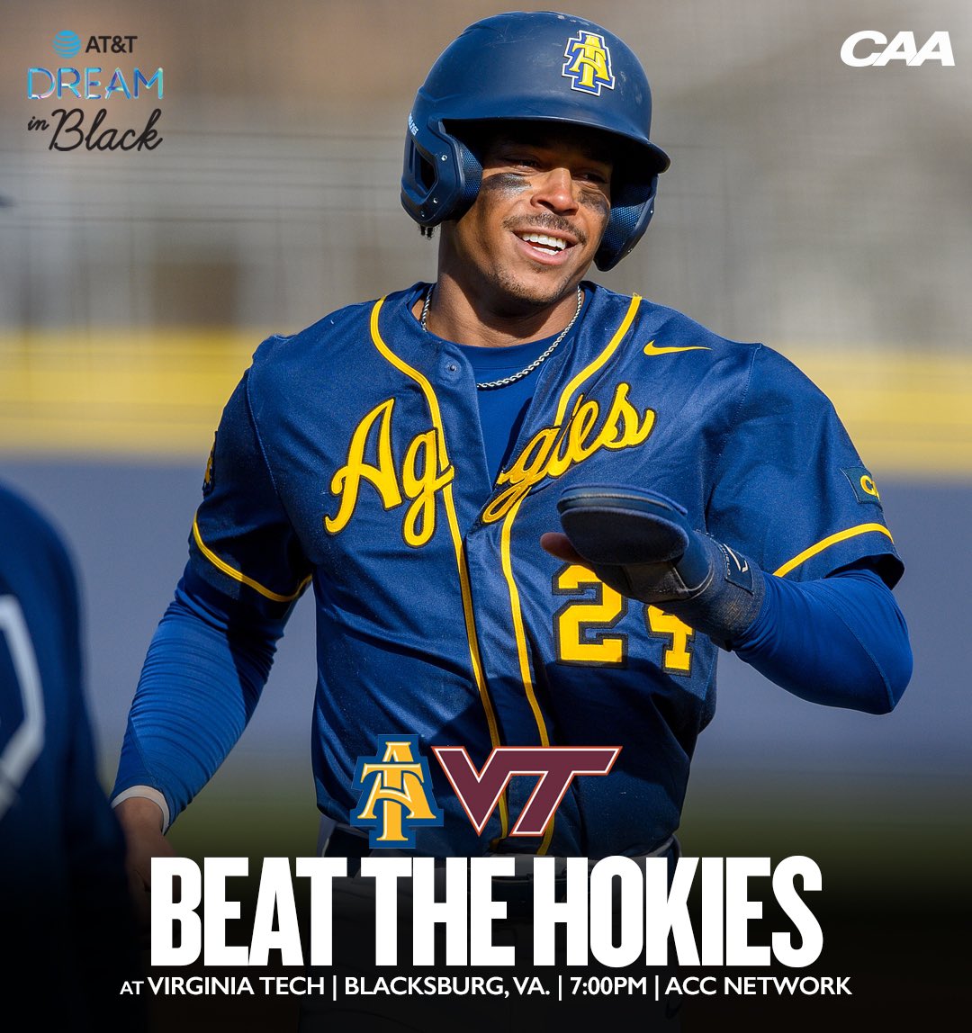 It’s #GameDay in Blacksburg, Aggies! Tune in to the action tonight at 7pm on the ACC Network! 💙💛 @NCAT_Baseball x #AggiePride