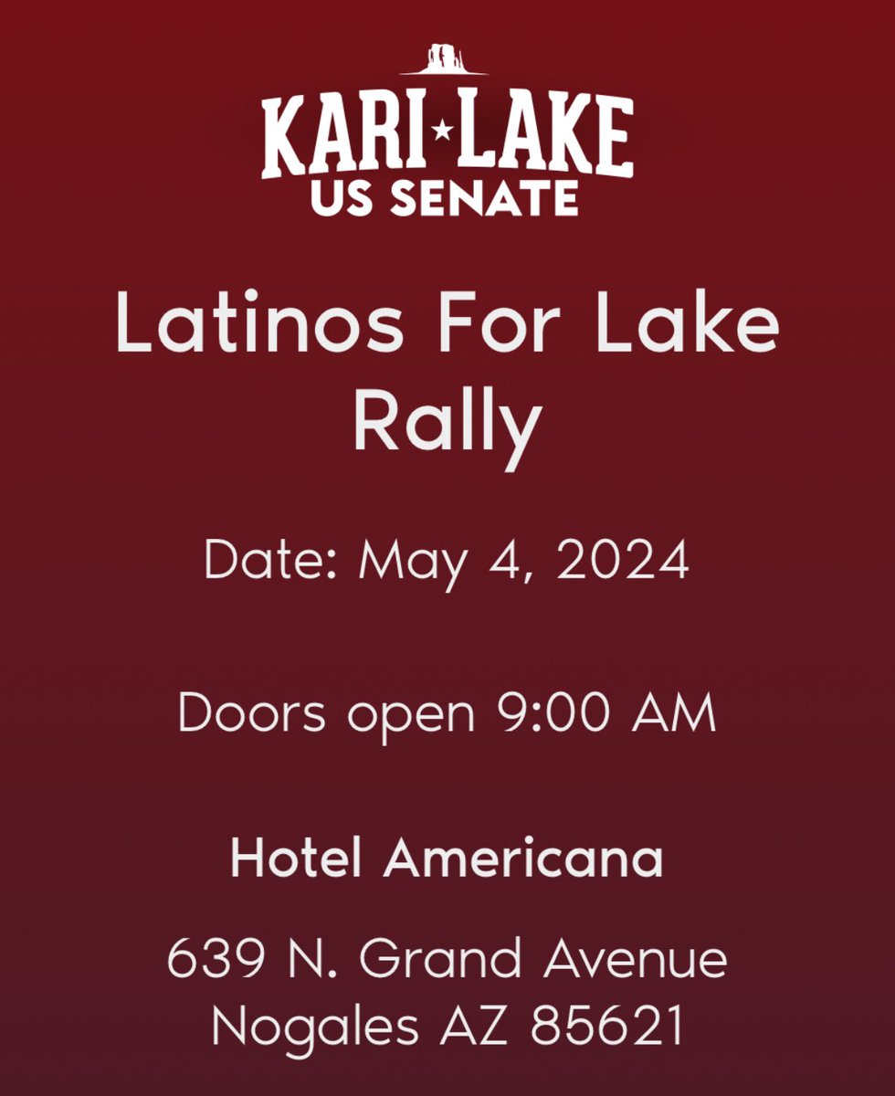 🇺🇸 LATINOS FOR LAKE RALLY RSVP HERE: karilake.com/event/latinos-…