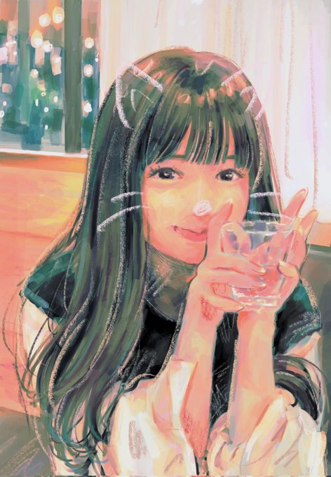 「black hair drinking glass」 illustration images(Latest)
