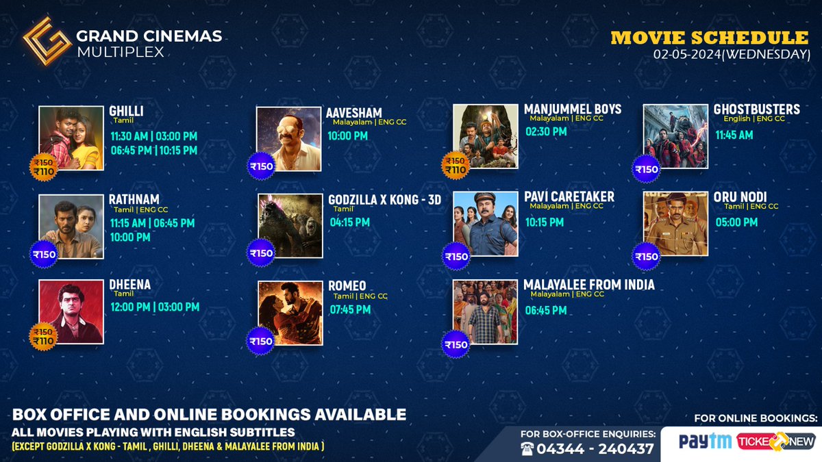 #Movieupdate Tomorrow schedule for #Grandcinemas... #hosur #hosurcinemas #Grandcinemas